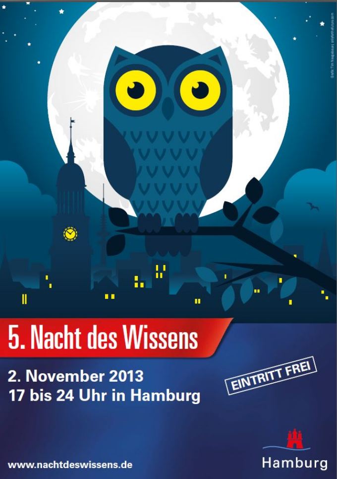 Poster 5th Night of Knowledge November 2, 2013, 5 to 12 pm in Hamburg Free admission, www.nachtdeswissens.de